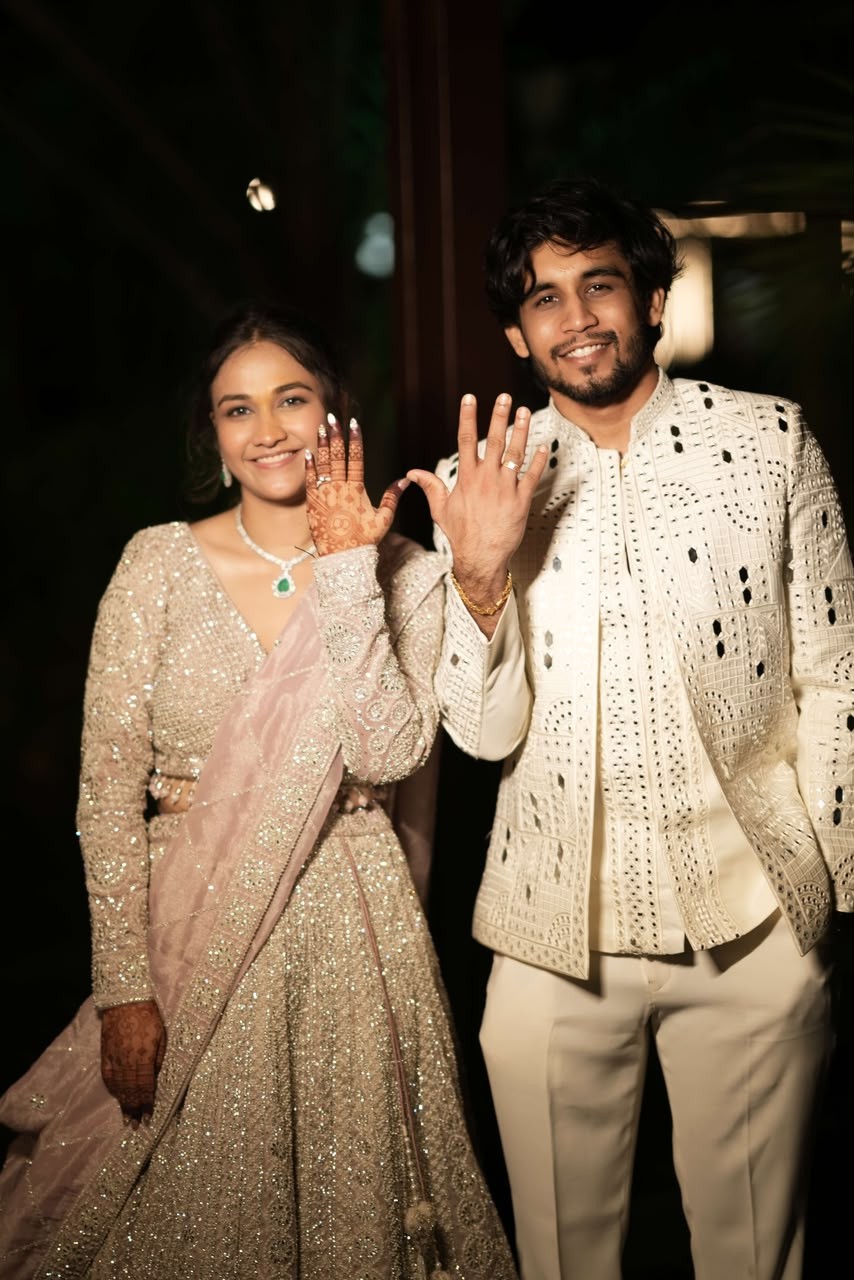 Shanya and Sparsh showing their rings